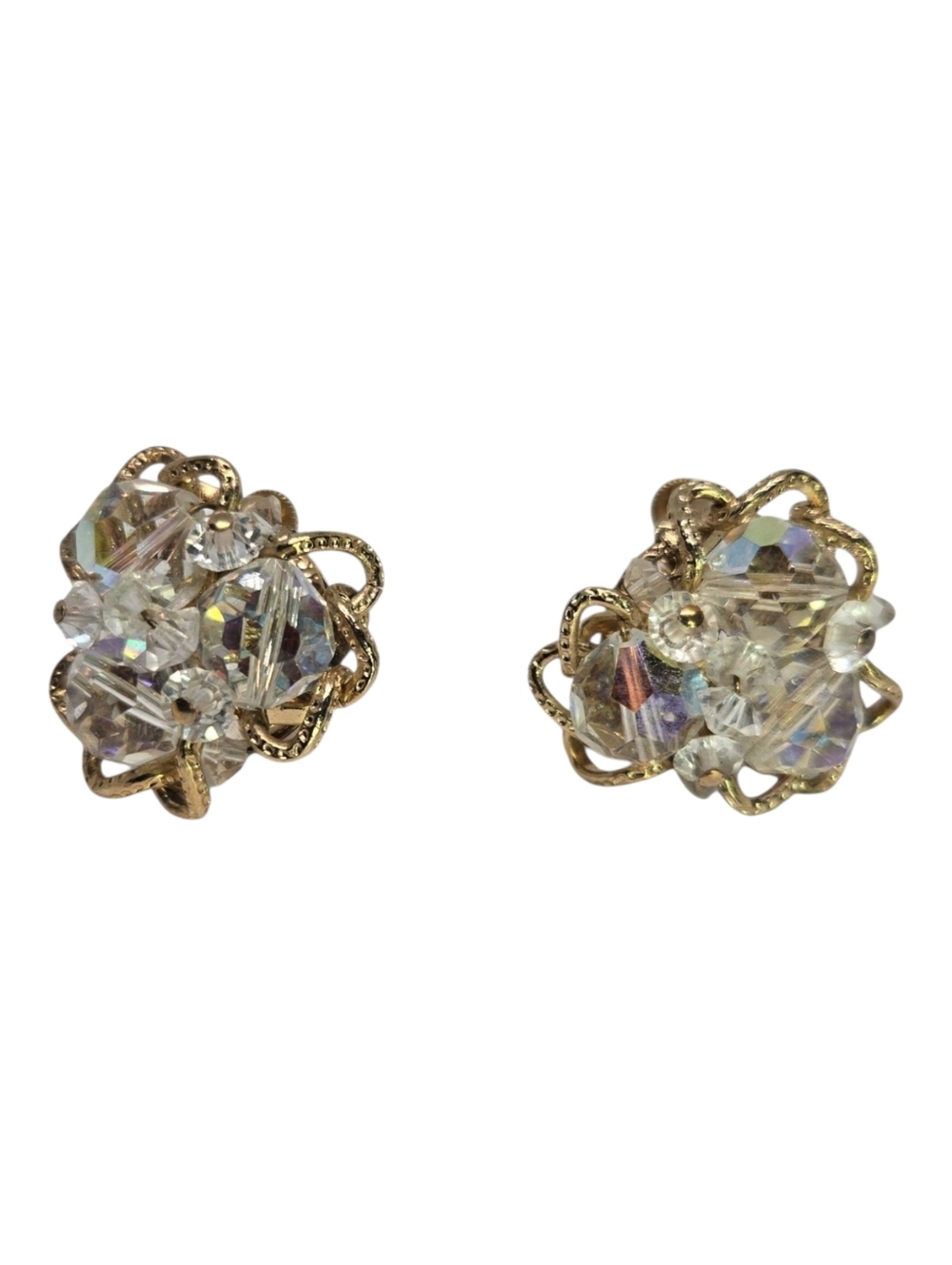 Gold-Tone Crystal Cluster Stud Earrings - Clear Swarovski Like Crystals